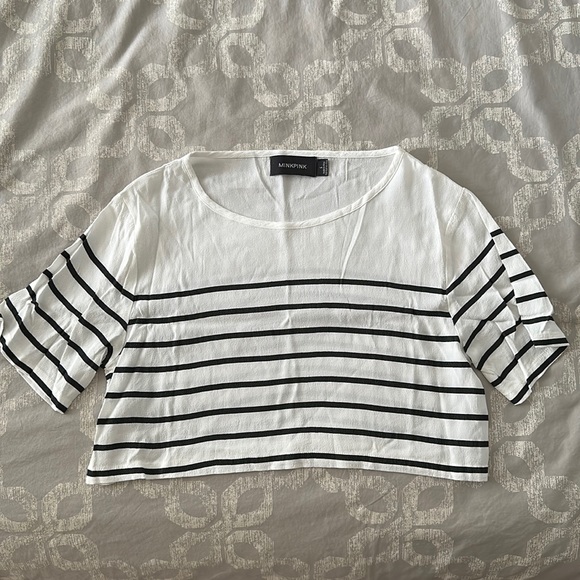Minkpink white + black striped crop top - Picture 1 of 3
